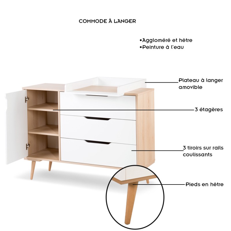 Commode avec plateau à langer