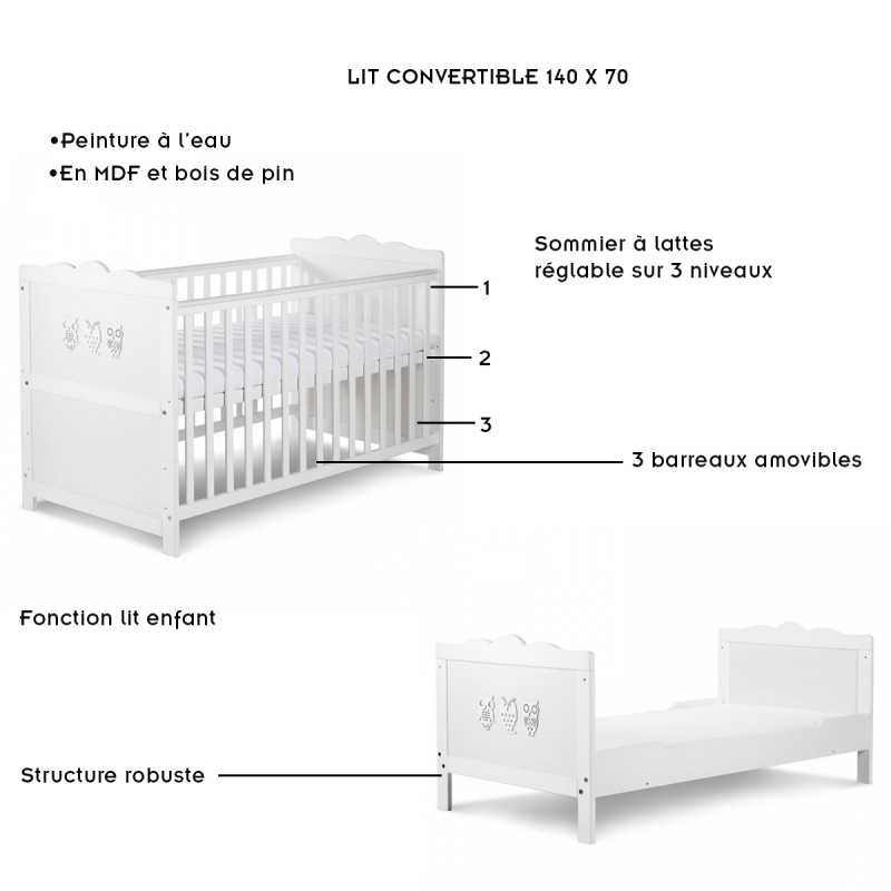 Le lit de bébé se transforme et devient un lit ado et enfant