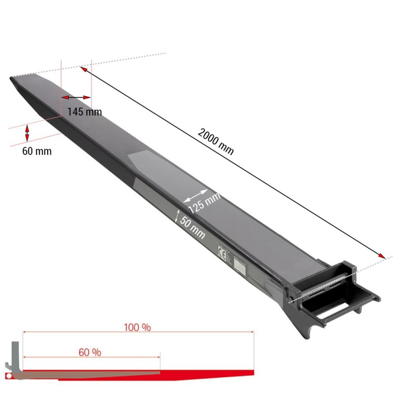 Rallonge fourche 125x50 verrouillage rapide