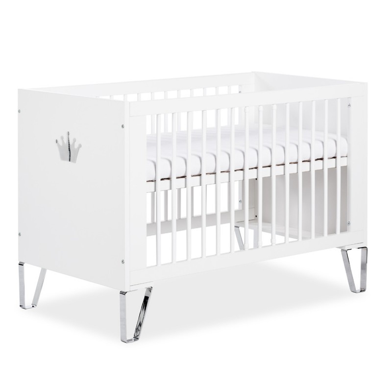 BLANKA Lit bébé 120x60 évolutif, pieds métal et motif couronne miroir