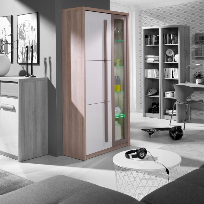 ROMA -  Armoire vitrine lumière LED 3 portes battantes - 90x194 cm