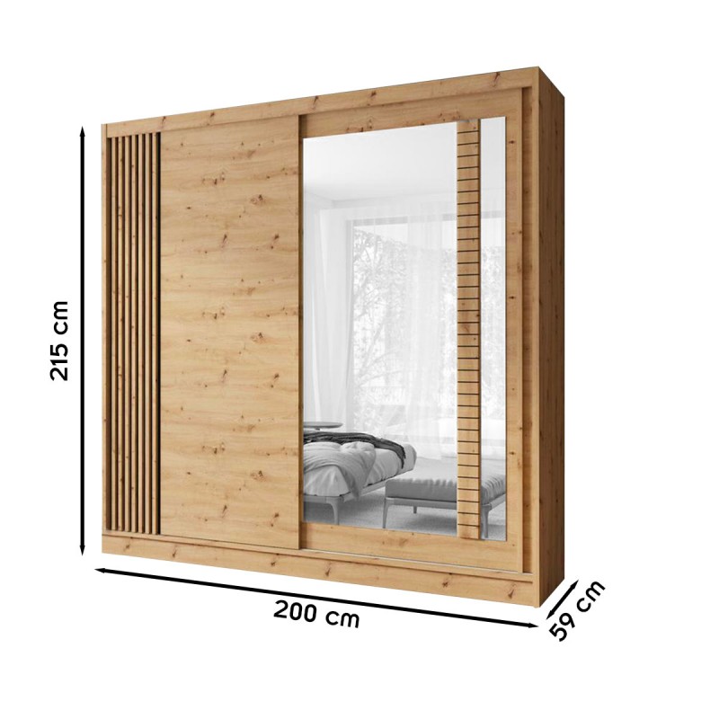 ARTIZ Armoire garde-robe 2 portes coulissantes miroir 200 x 215 cm