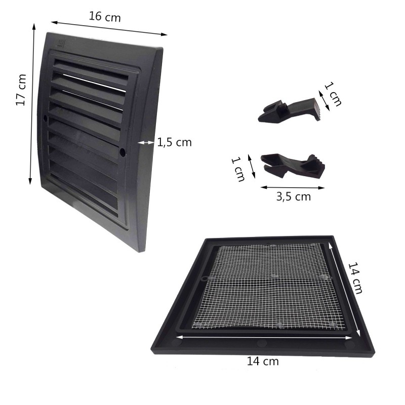 Grille d'aération intérieur extérieur avec moustiquaire 140x140mm