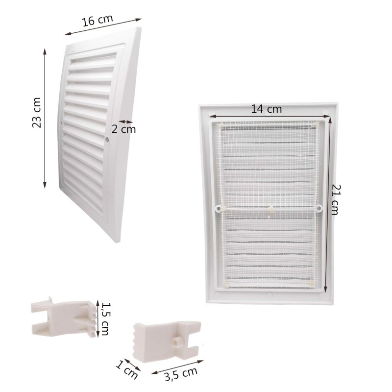 Grille intérieur extérieur plastique avec moustiquaire 140x210mm