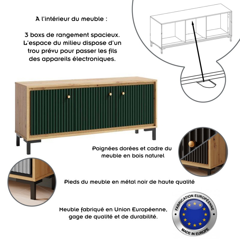 PARII Meuble bas tv 3 portes bois design tendance