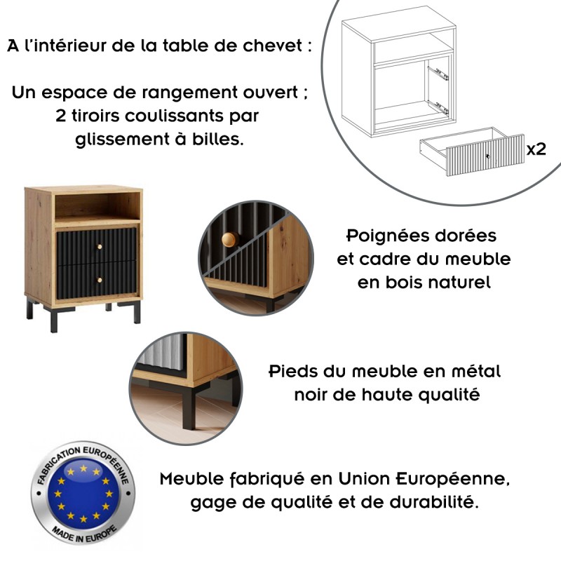 PARII chevet table de nuit 2 tiroirs bois design tendance
