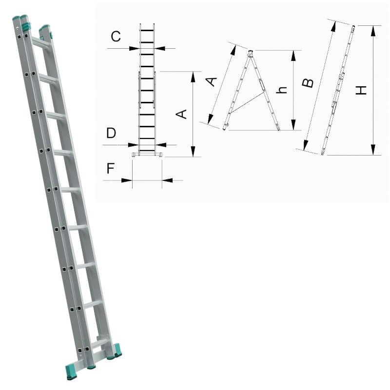 Echelle transformable 2 plans coulissante extensible avec défauts