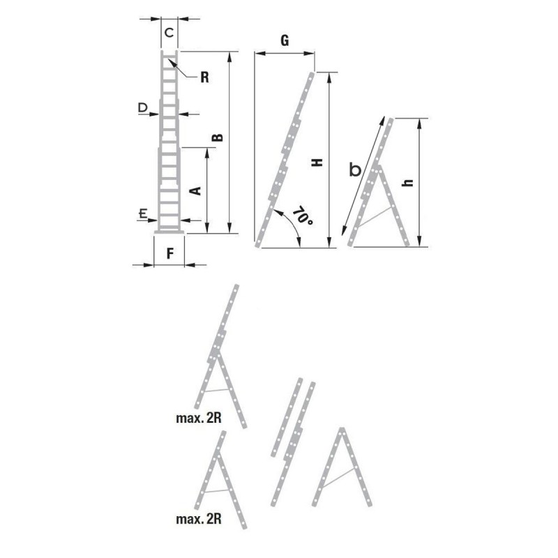 Echelle transformable 3 plans coulissante extensible