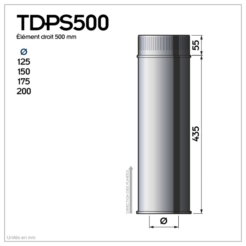 TDPS500 Conduit double paroi pour poêle à bois longueur 50 cm