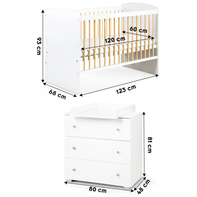 KAROLINA II Ensemble lit bébé 120x60 et commode à langer 3 tiroirs