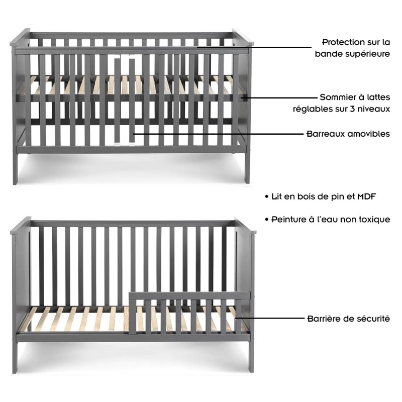 IWO Lit bébé enfant évolutif en bois