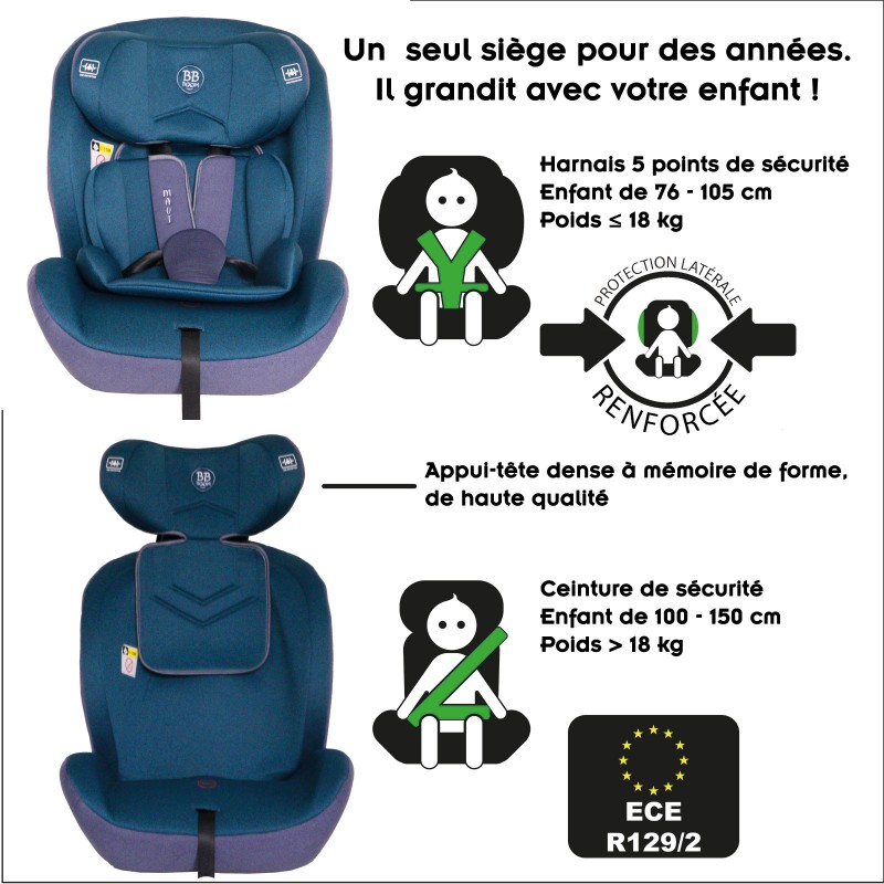 MAUI siège auto extensible pour enfant de 76 - 150 cm sans isofix nouvelles normes R129/2