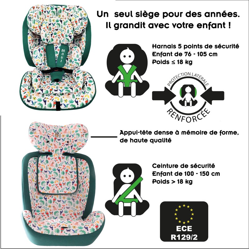 MAUI siège auto extensible pour enfant de 76 - 150 cm sans isofix nouvelles normes R129/2