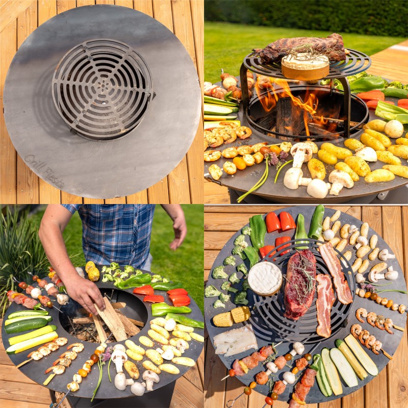 FIESTA Brasero haut acier corten avec plaque et grille amovible inox barbecue plancha extérieur