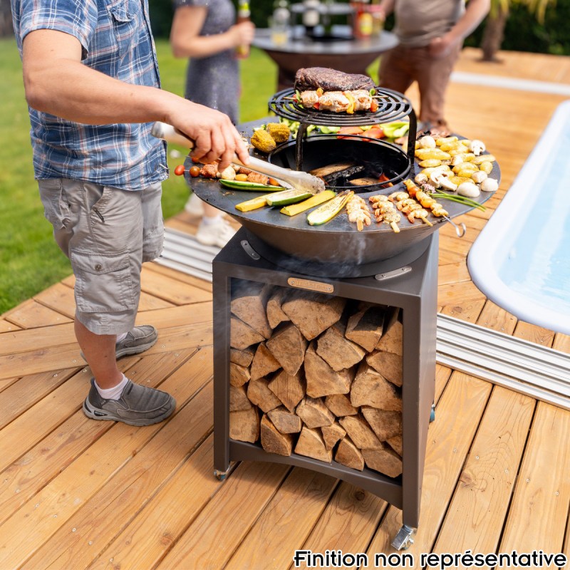 FIESTA Brasero haut acier corten avec plaque et grille amovible inox barbecue plancha extérieur