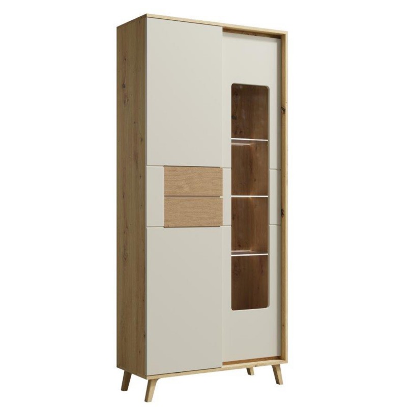 BRUNO Vitrine avec LED 2 portes 5 étages 87x193 cm en bois clair design intemporel BRUNO Vitrine avec LED 2 portes 5 étages 87x193 cm en bois clair design intemporel