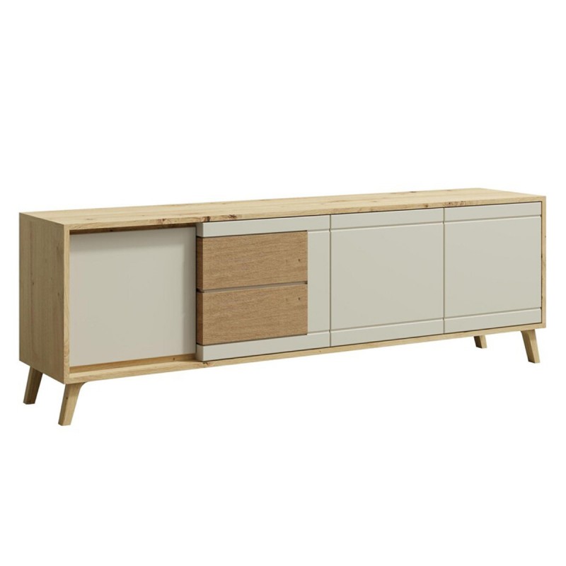 BRUNO Meuble TV 2 portes 2 tiroirs 171x53 cm en bois clair design intemporel BRUNO Meuble TV 2 portes 2 tiroirs 171x53 cm en bois clair design intemporel