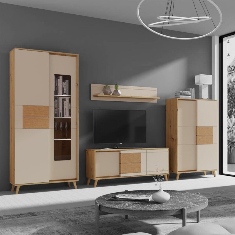 BRUNO Ensemble de salon blanc et bois clair