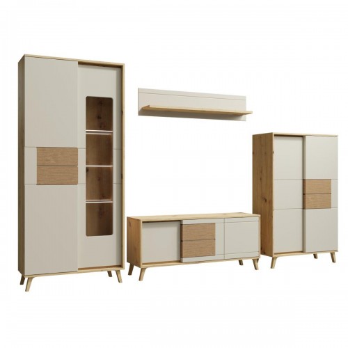 BRUNO Ensemble de salon blanc et bois clair