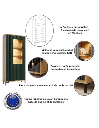PARII Vaisselier 5 étages en bois vitrine avec LED 89x196 cm design contemporain