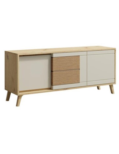 BRUNO Meuble TV 2 portes 1 tiroir 130x53 cm en bois clair design intemporel BRUNO Meuble TV 2 portes 1 tiroir 130x53 cm en bois clair design intemporel