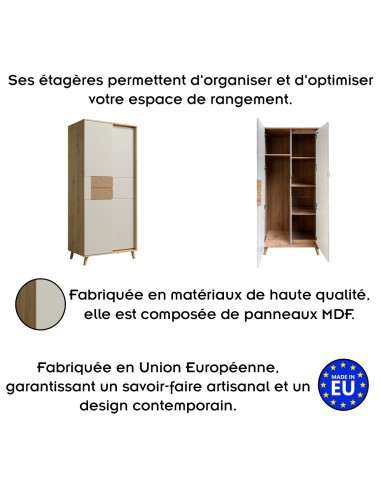 BRUNO Armoire penderie 2 portes 87x193 cm en bois clair