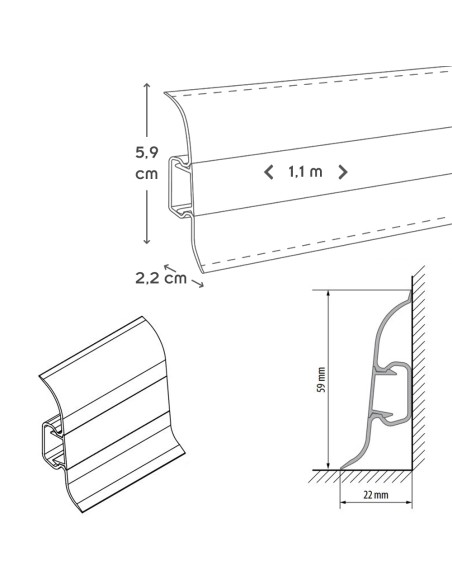 Butées aveugles gauche et droite pour plinthe PVC 59 mm
