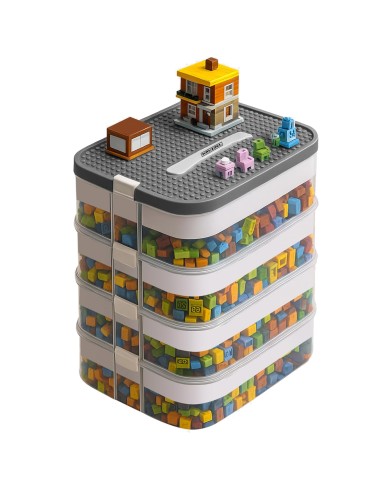Boîte de rangement avec compartiments empilables pour jouets briques de construction