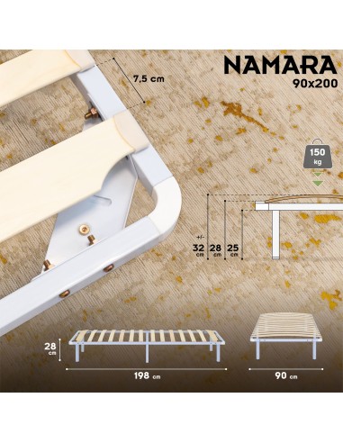 NAMARA Sommier à lattes robuste avec pieds en acier - Montage facile -