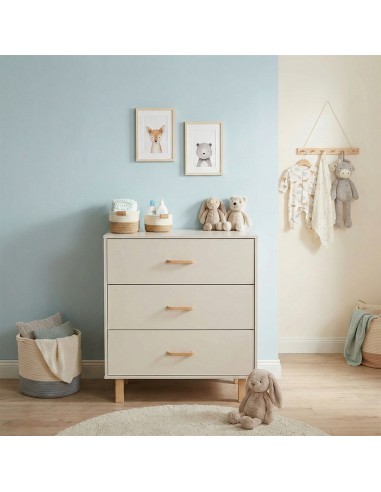 LAURA Commode bébé en bois de hêtre 3 tiroirs Champagne