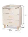 LAURA Commode bébé en bois de hêtre 3 tiroirs Champagne