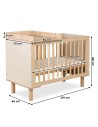 LAURA Lit bébé évolutif à barreaux avec barrière de sécurité 120x60 Champagne