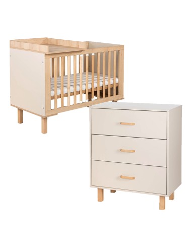 LAURA Ensemble bébé commode et lit évolutif 120x60 Champagne