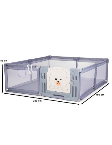 AMICO Parc bébé 180×200 cm avec porte, filets respirants et 2 poignées