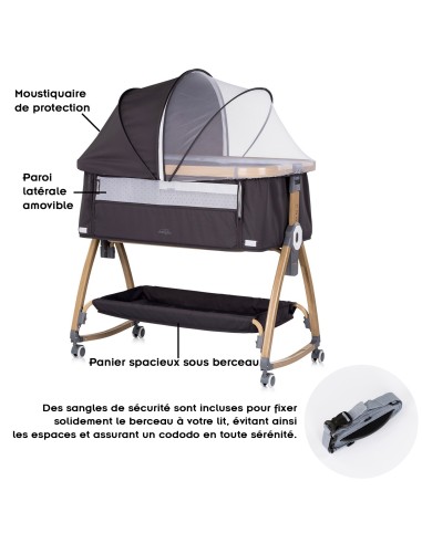 CHARISMA Lit bébé cododo ouverture latérale Inclinaison anti-reflux hauteur réglable 6 positions
