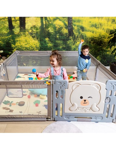 AMICO Parc bébé 180×200 cm avec porte, filets respirants et 2 poignées