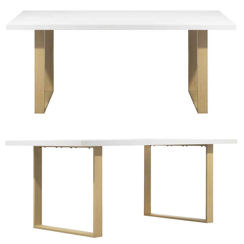 Table plateau chêne blanchi pieds bois