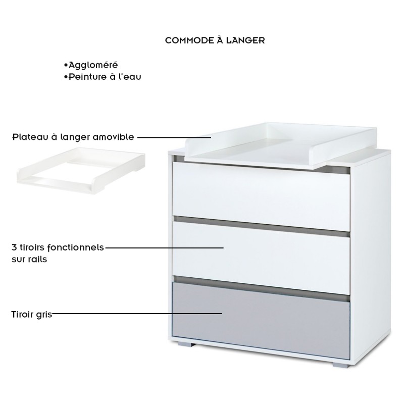 Commode avec plateau à langer amovible