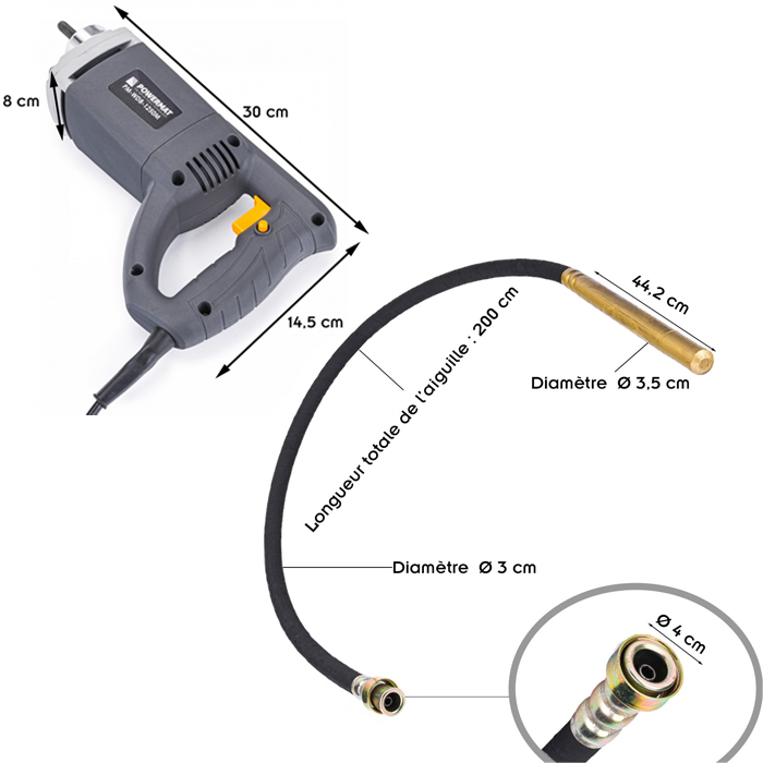 Dimensions vibreur à béton